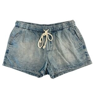 Aerie Womens Light Wash Cotton Drawstring Elastic Waist Denim Shorts Small Blue